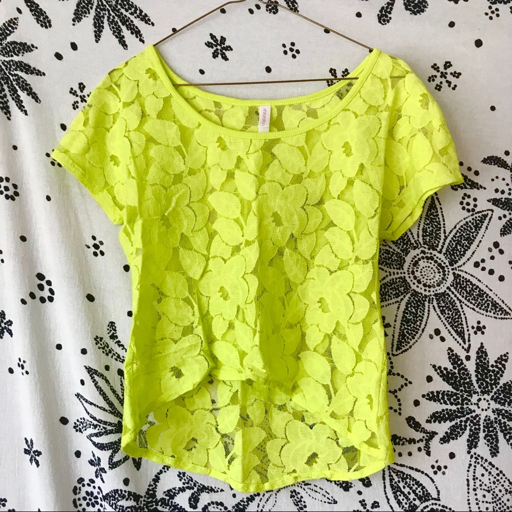 Xhilaration neon floral lace short-sleeve tee